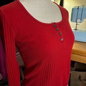 Authentic 2000s Red Ribbed Button-Up Women's Top
